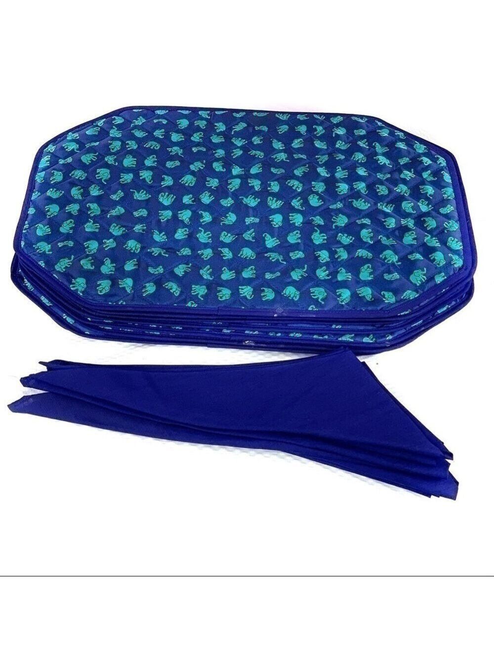 𝅺NEW-8PCS Elephant Design Quilted Placemats/Napkins